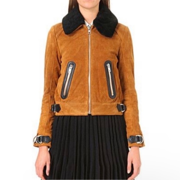 Maje genuine suede leather aviator jacket with removable collar BLOGGER FAVORITE - Picture 1 of 12